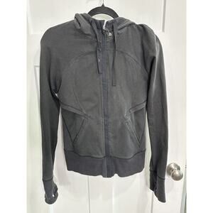 Lululemon Womens Hoodie Full Zip After Asana Gray & Black Thumb Holes Sz 6